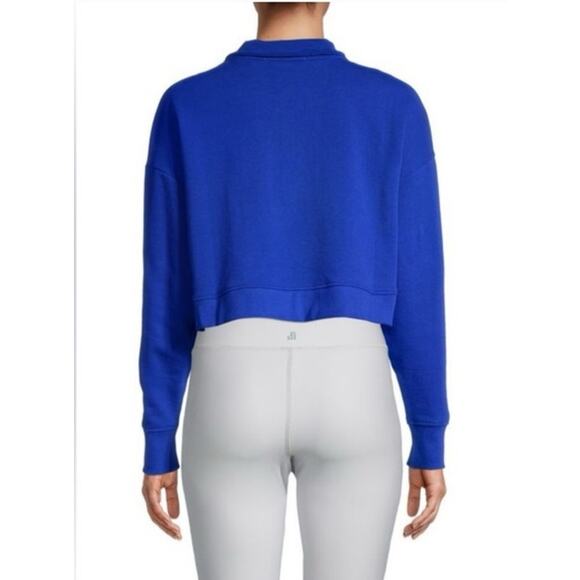 WeWoreWhat Blue Cropped Cotton Quarter Zip SweatShirt Women's Large - Picture 3 of 9